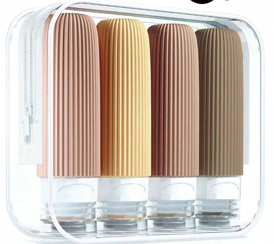 4-Piece Travel Bottle Set - TSA Approved Leak Proof Silicone Extrudable Container